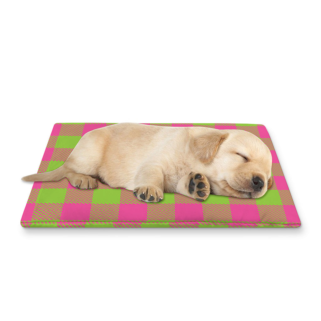 Pink And Green Buffalo Plaid Print Pet Cooling Mat Cover