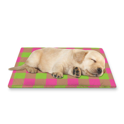 Pink And Green Buffalo Plaid Print Pet Cooling Mat Cover