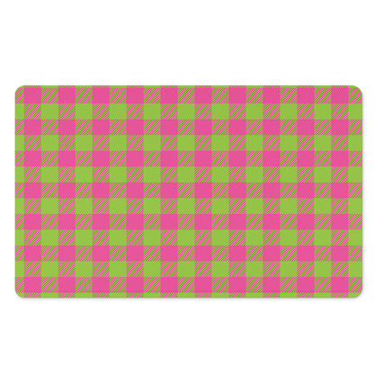 Pink And Green Buffalo Plaid Print Polyester Doormat