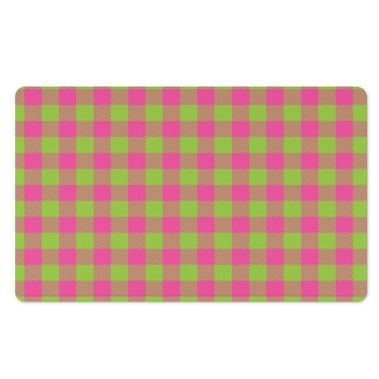 Pink And Green Buffalo Plaid Print Polyester Doormat