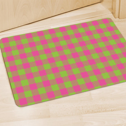 Pink And Green Buffalo Plaid Print Polyester Doormat