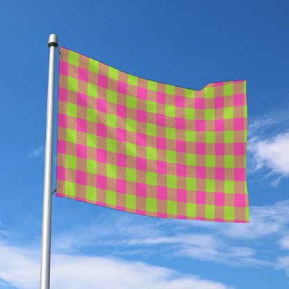 Pink And Green Buffalo Plaid Print Polyester Flag