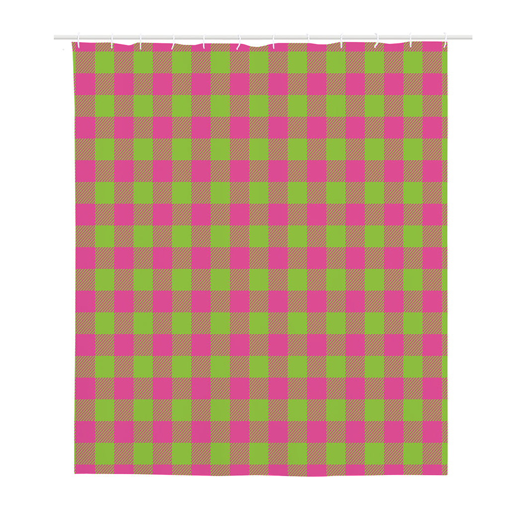 Pink And Green Buffalo Plaid Print Polyester Shower Curtain