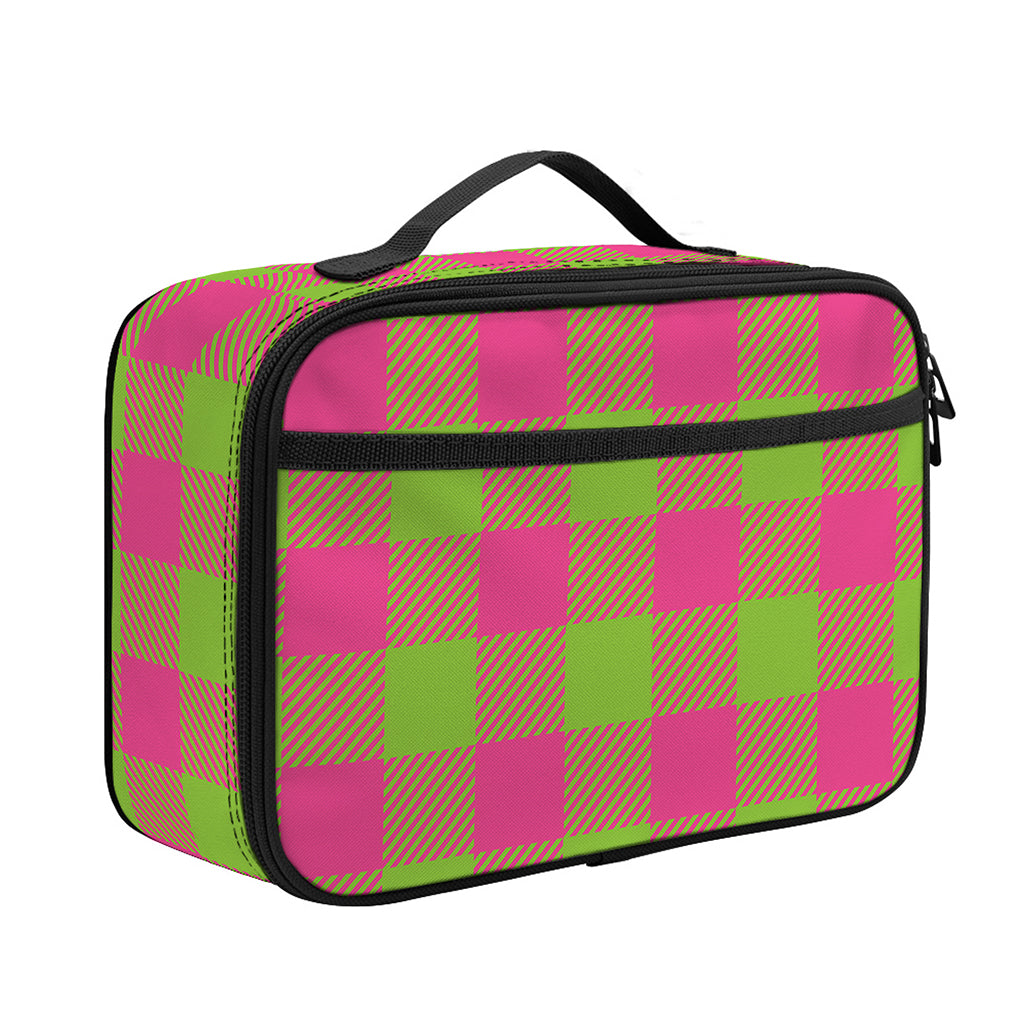 Pink And Green Buffalo Plaid Print Portable Lunch Bag