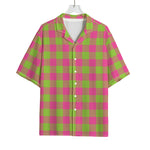 Pink And Green Buffalo Plaid Print Rayon Hawaiian Shirt