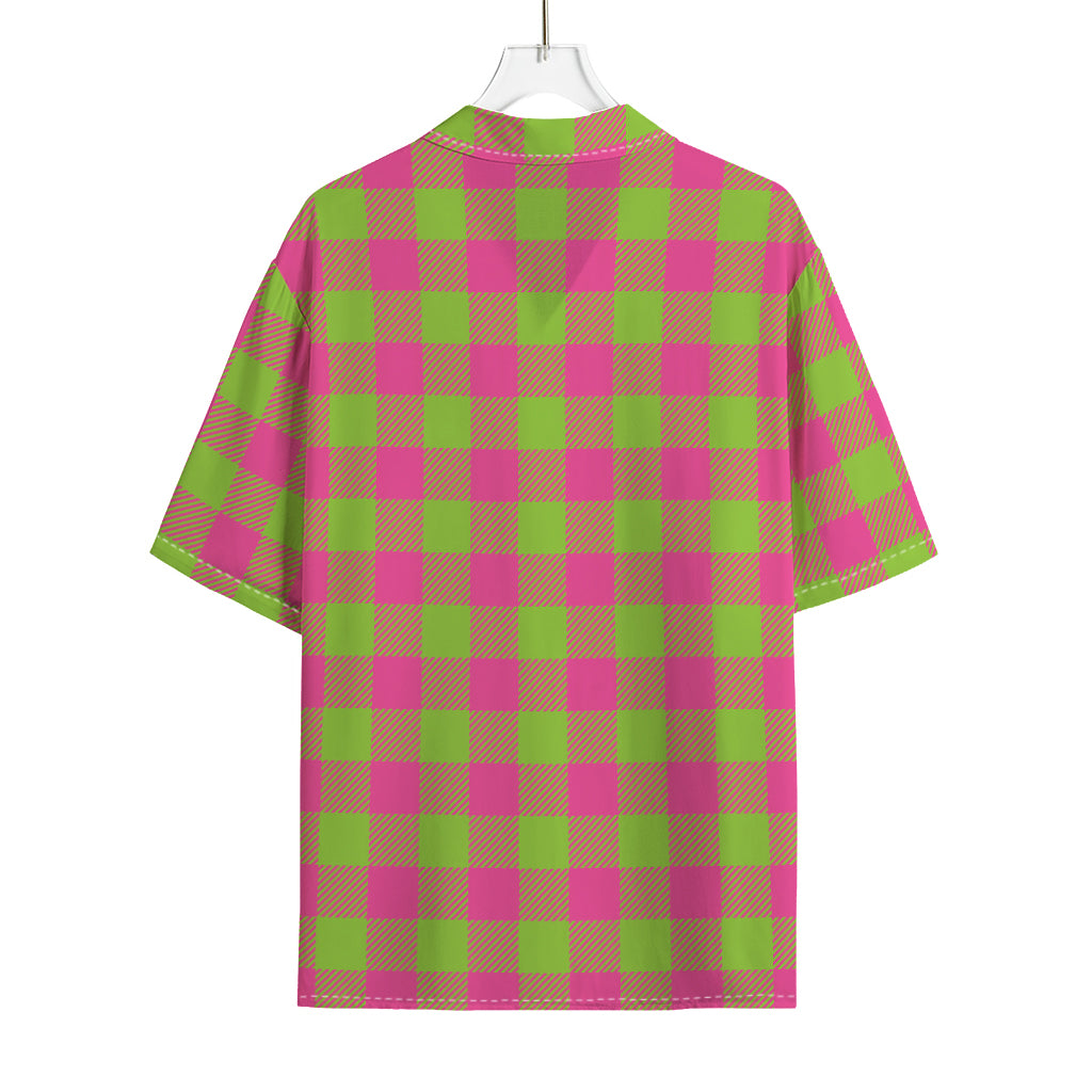 Pink And Green Buffalo Plaid Print Rayon Hawaiian Shirt