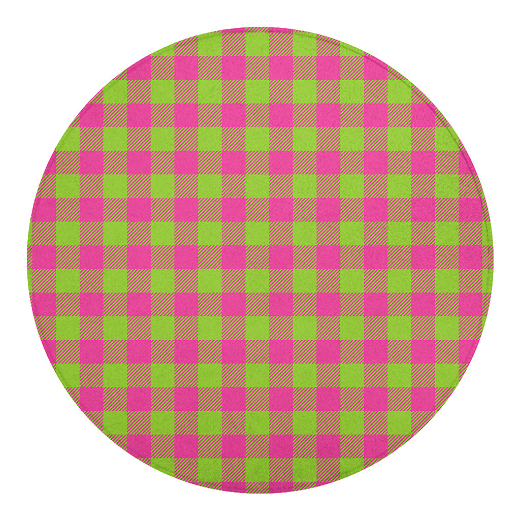 Pink And Green Buffalo Plaid Print Round Blanket