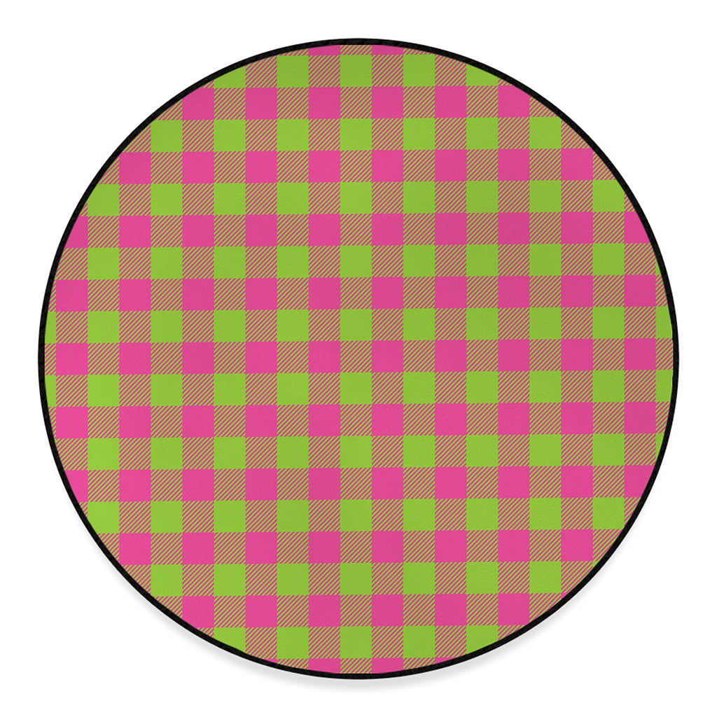 Pink And Green Buffalo Plaid Print Round Floor Mat