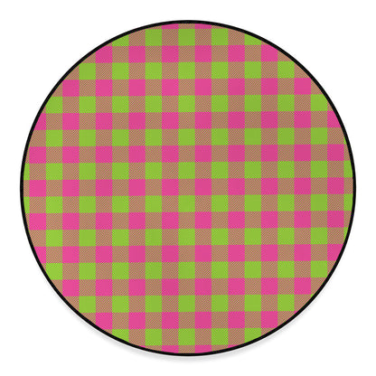 Pink And Green Buffalo Plaid Print Round Floor Mat