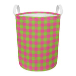 Pink And Green Buffalo Plaid Print Round Laundry Basket