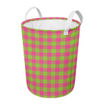 Pink And Green Buffalo Plaid Print Round Laundry Basket