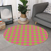 Pink And Green Buffalo Plaid Print Round Rug