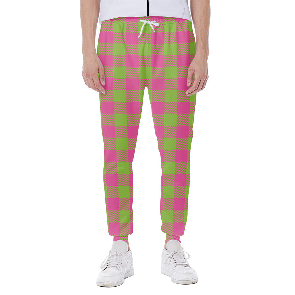 Pink And Green Buffalo Plaid Print Scuba Joggers
