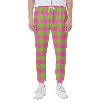 Pink And Green Buffalo Plaid Print Scuba Joggers