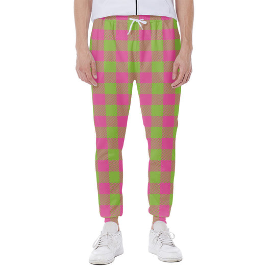 Pink And Green Buffalo Plaid Print Scuba Joggers