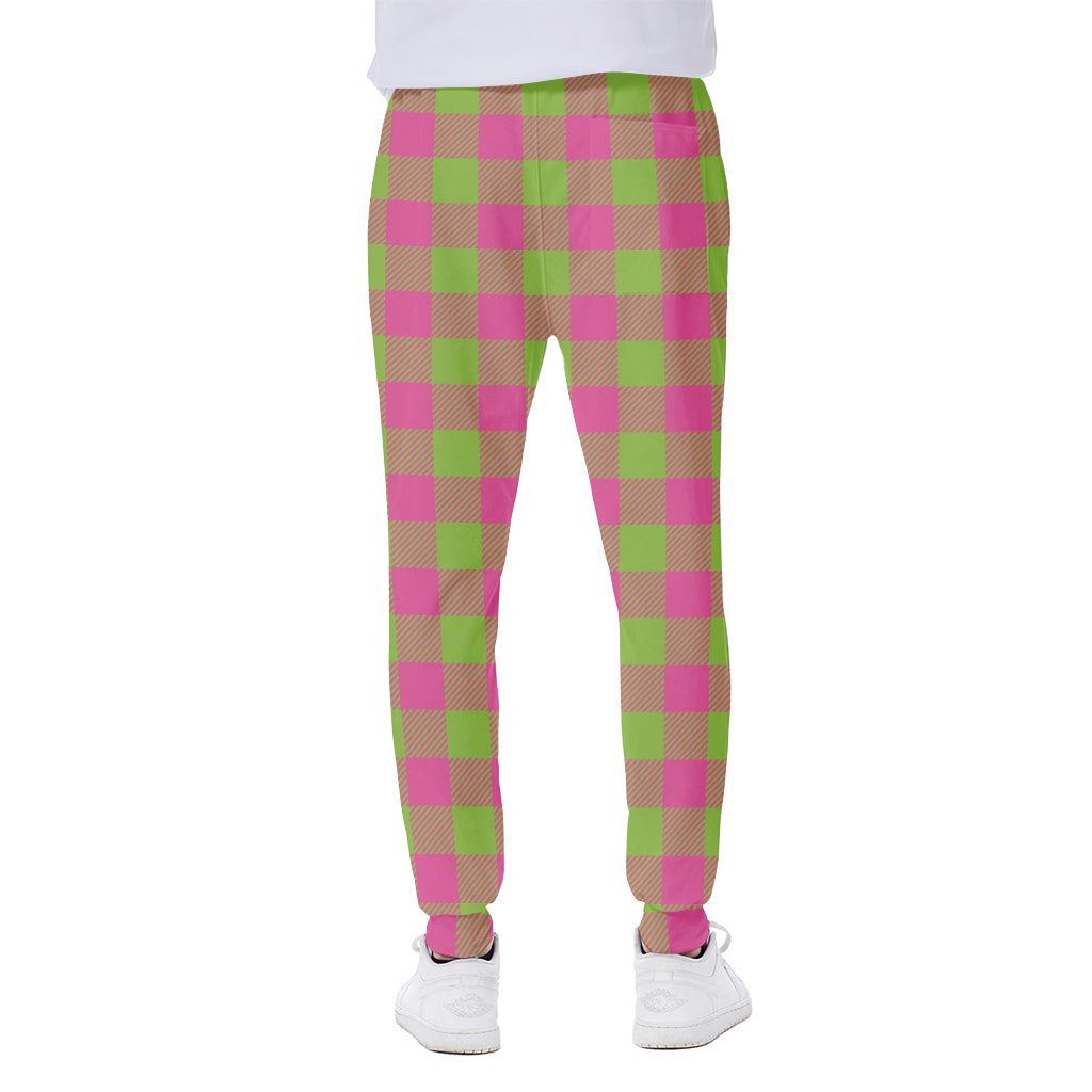 Pink And Green Buffalo Plaid Print Scuba Joggers