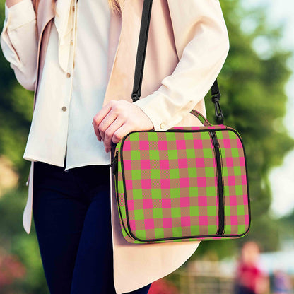 Pink And Green Buffalo Plaid Print Shoulder Strap Bible Bag
