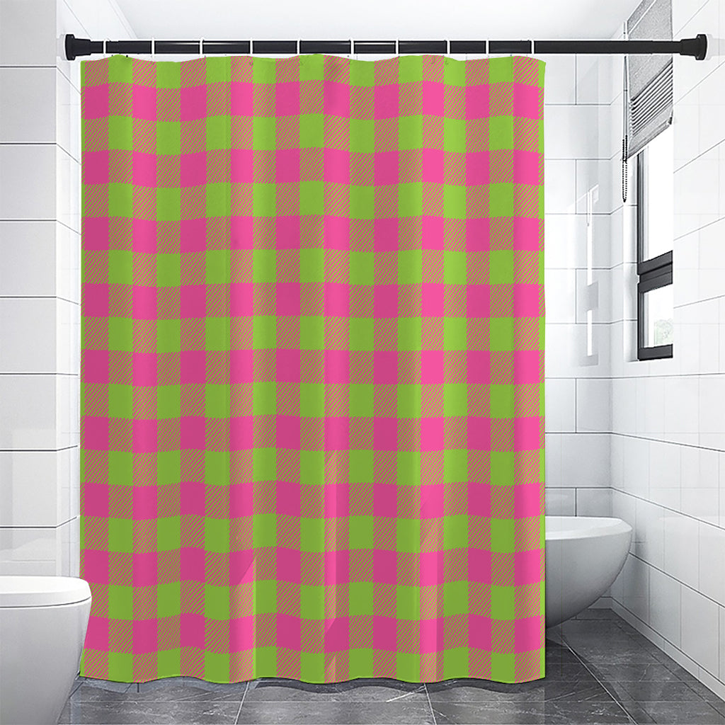 Pink And Green Buffalo Plaid Print Shower Curtain