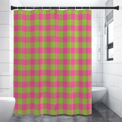 Pink And Green Buffalo Plaid Print Shower Curtain