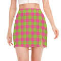 Pink And Green Buffalo Plaid Print Side Slit Mini Skirt
