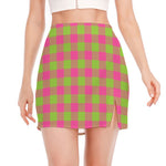 Pink And Green Buffalo Plaid Print Side Slit Mini Skirt