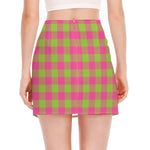 Pink And Green Buffalo Plaid Print Side Slit Mini Skirt