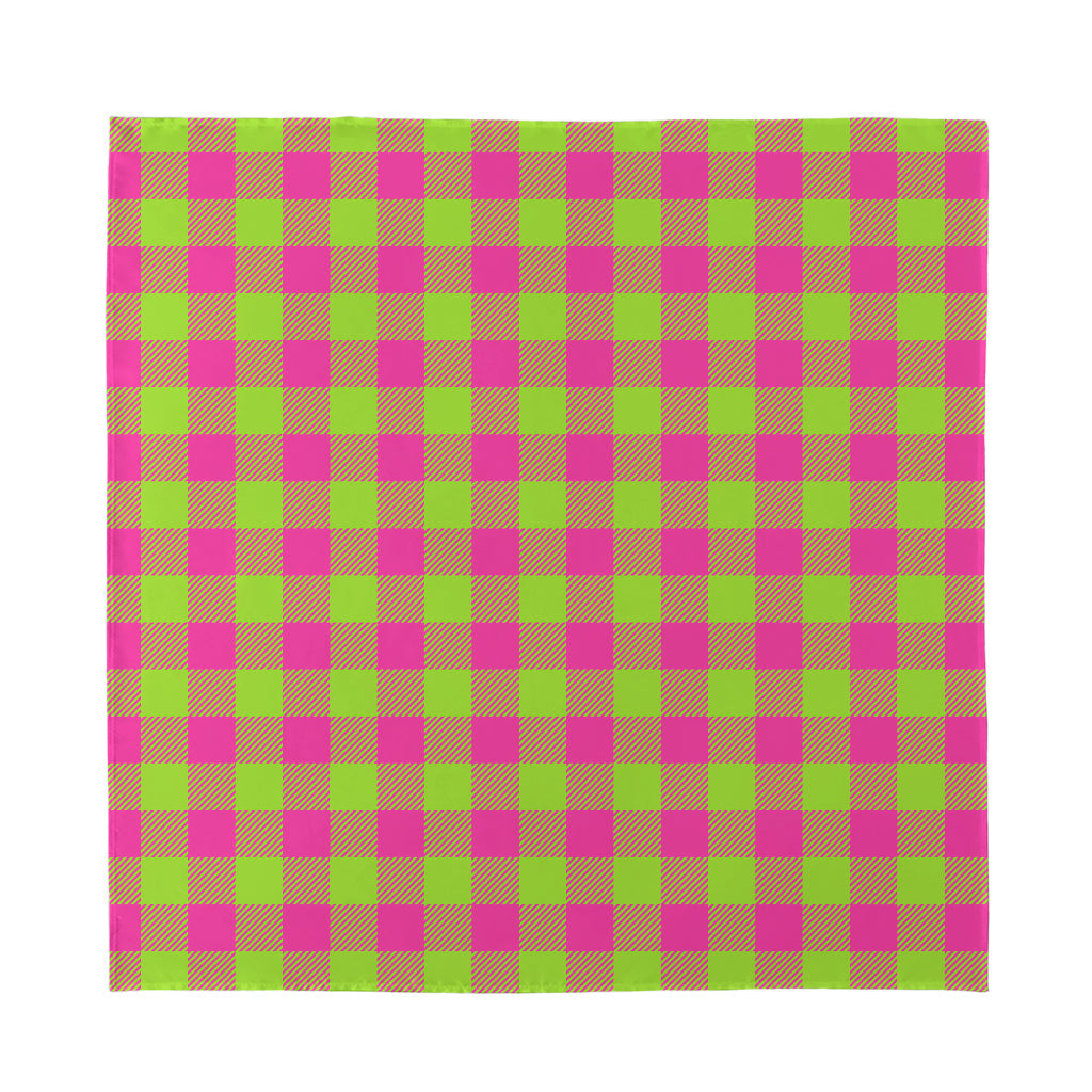 Pink And Green Buffalo Plaid Print Silk Bandana