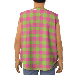 Pink And Green Buffalo Plaid Print Sleeveless Baseball Jersey