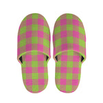 Pink And Green Buffalo Plaid Print Slippers