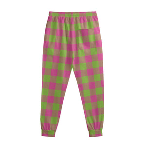 Pink And Green Buffalo Plaid Print Sweatpants