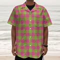 Pink And Green Buffalo Plaid Print Textured Short Sleeve Shirt