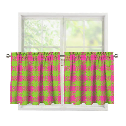Pink And Green Buffalo Plaid Print Tier Curtains