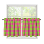 Pink And Green Buffalo Plaid Print Tier Curtains