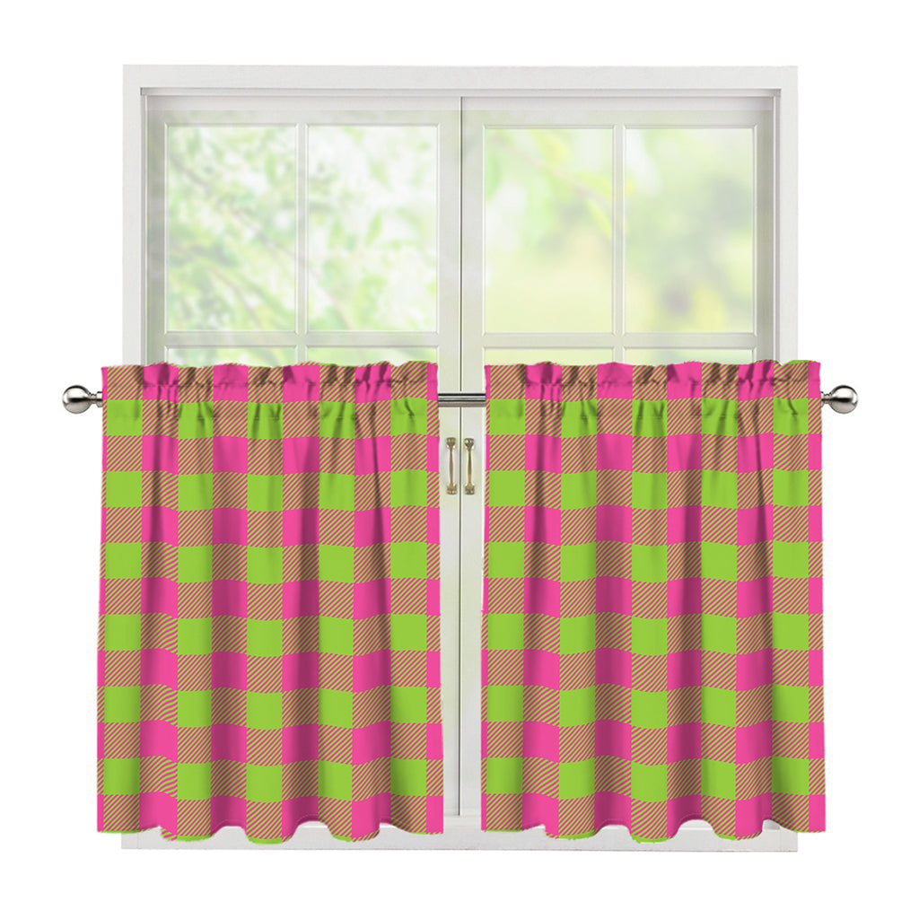 Pink And Green Buffalo Plaid Print Tier Curtains