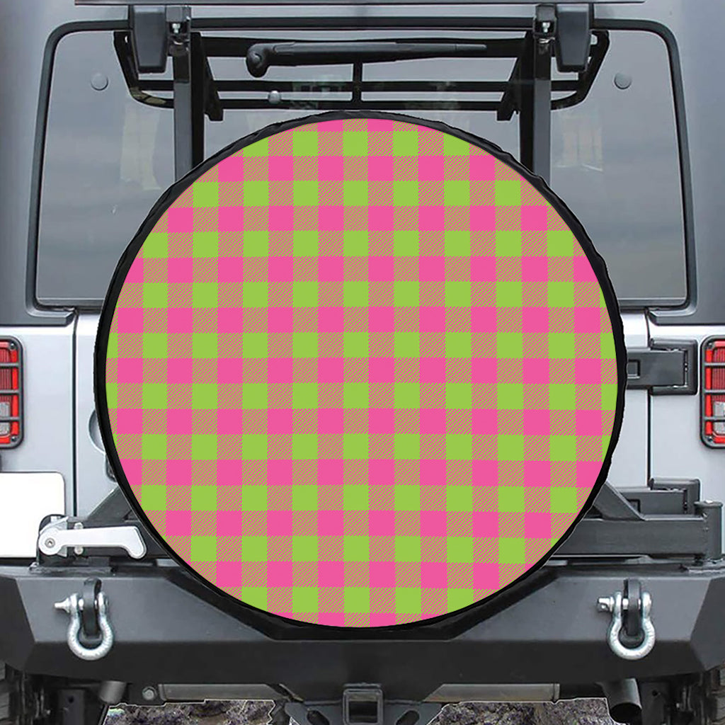 Pink And Green Buffalo Plaid Print Tire Cover