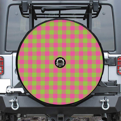 Pink And Green Buffalo Plaid Print Tire Cover With Camera Hole