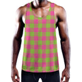 Pink And Green Buffalo Plaid Print Men's Workout Tank Top
