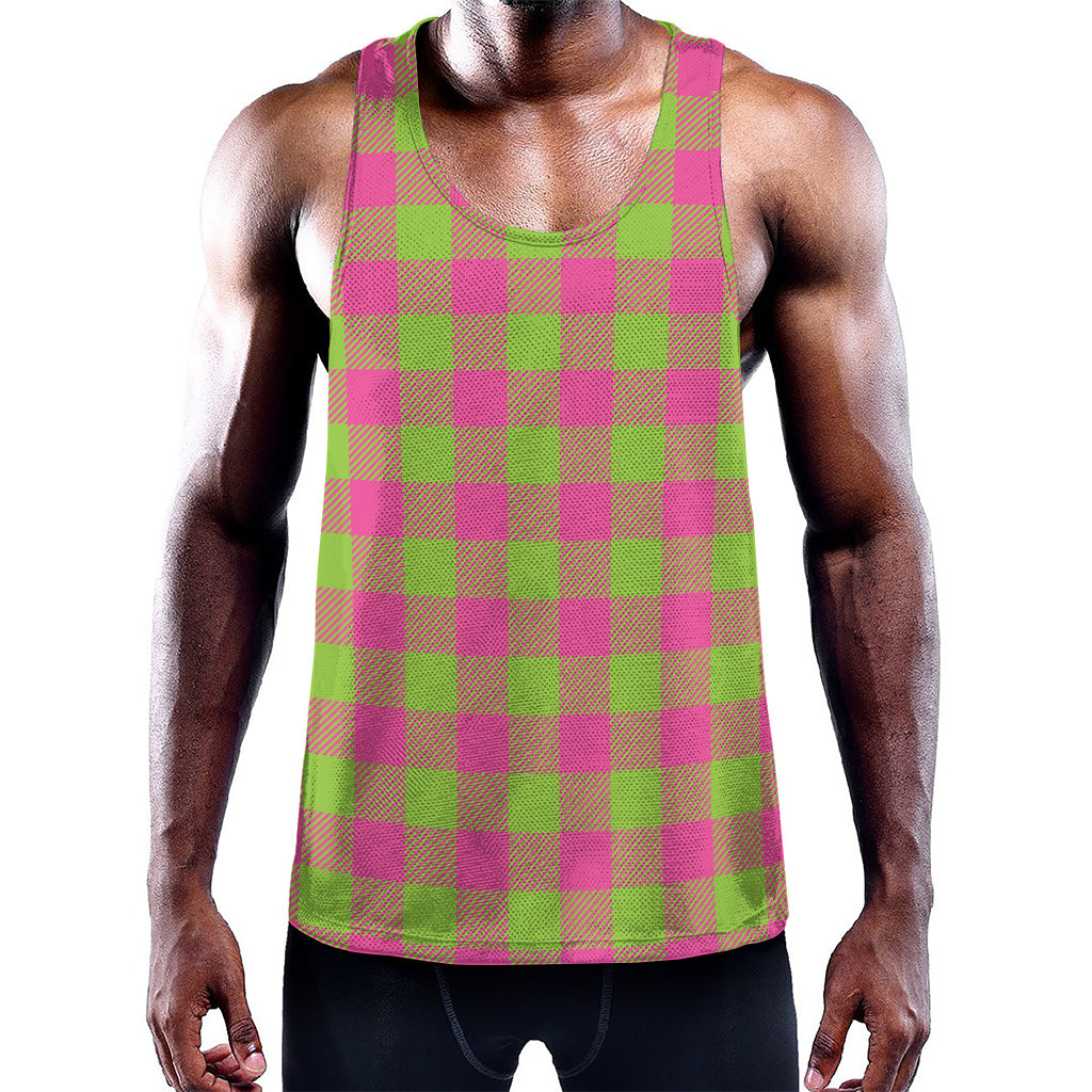Pink And Green Buffalo Plaid Print Training Tank Top