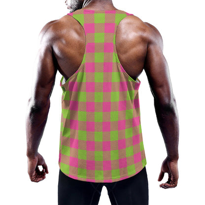 Pink And Green Buffalo Plaid Print Training Tank Top