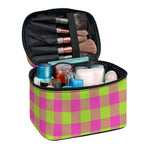 Pink And Green Buffalo Plaid Print Travel Makeup Bag