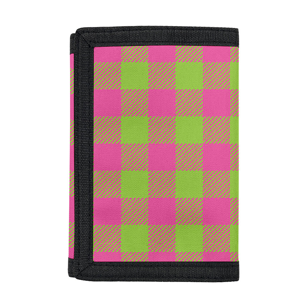 Pink And Green Buffalo Plaid Print Trifold Wallet