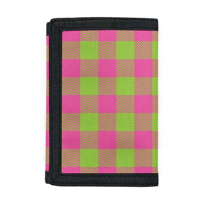 Pink And Green Buffalo Plaid Print Trifold Wallet