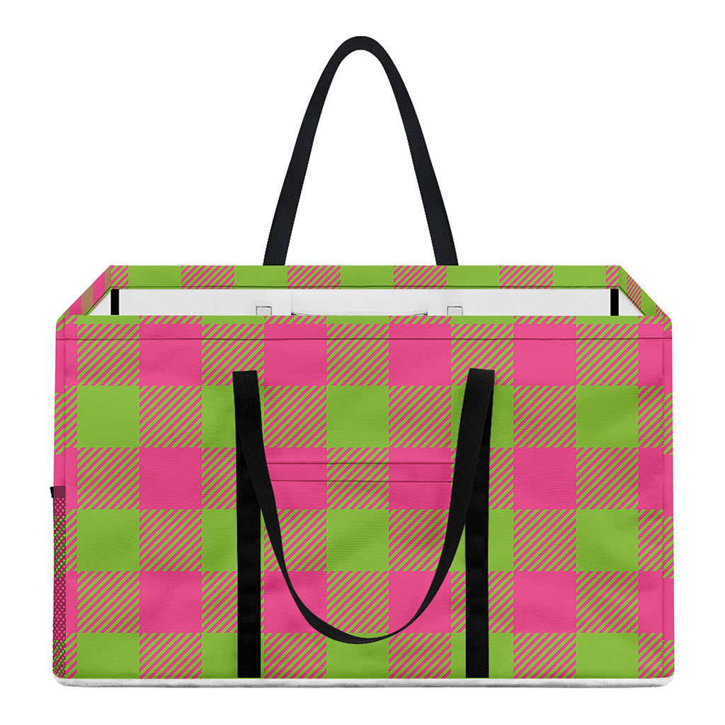 Pink And Green Buffalo Plaid Print Utility Tote Bag