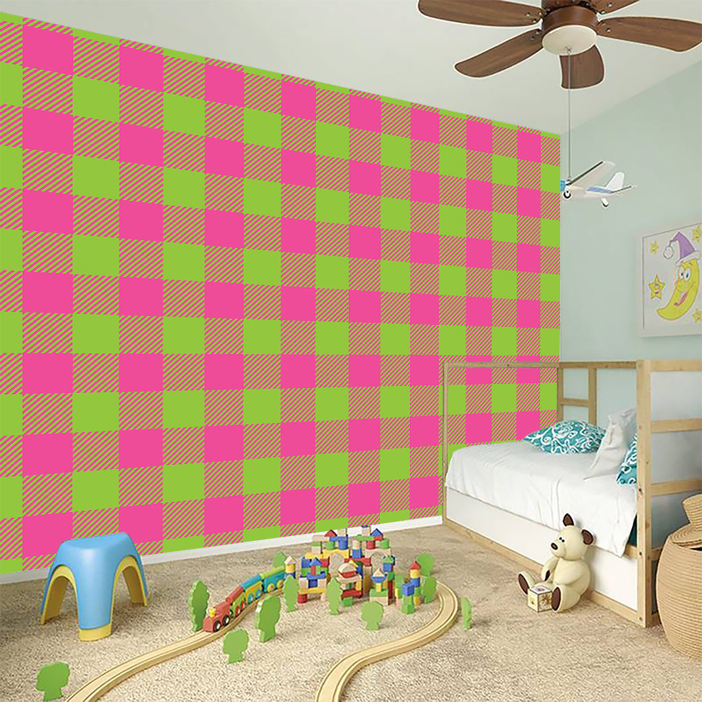 Pink And Green Buffalo Plaid Print Wall Sticker