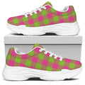 Pink And Green Buffalo Plaid Print White Chunky Shoes