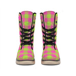 Pink And Green Buffalo Plaid Print Winter Boots