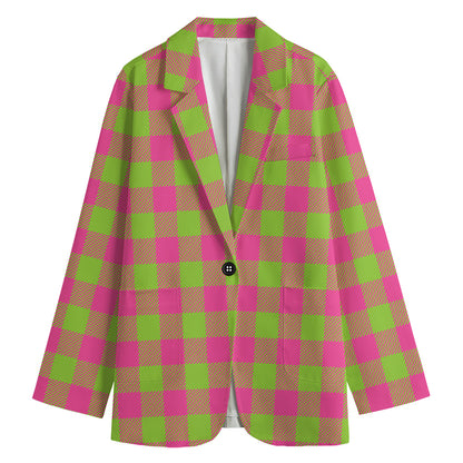 Pink And Green Buffalo Plaid Print Women's Blazer
