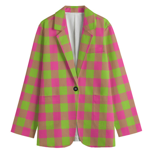 Pink And Green Buffalo Plaid Print Women's Blazer