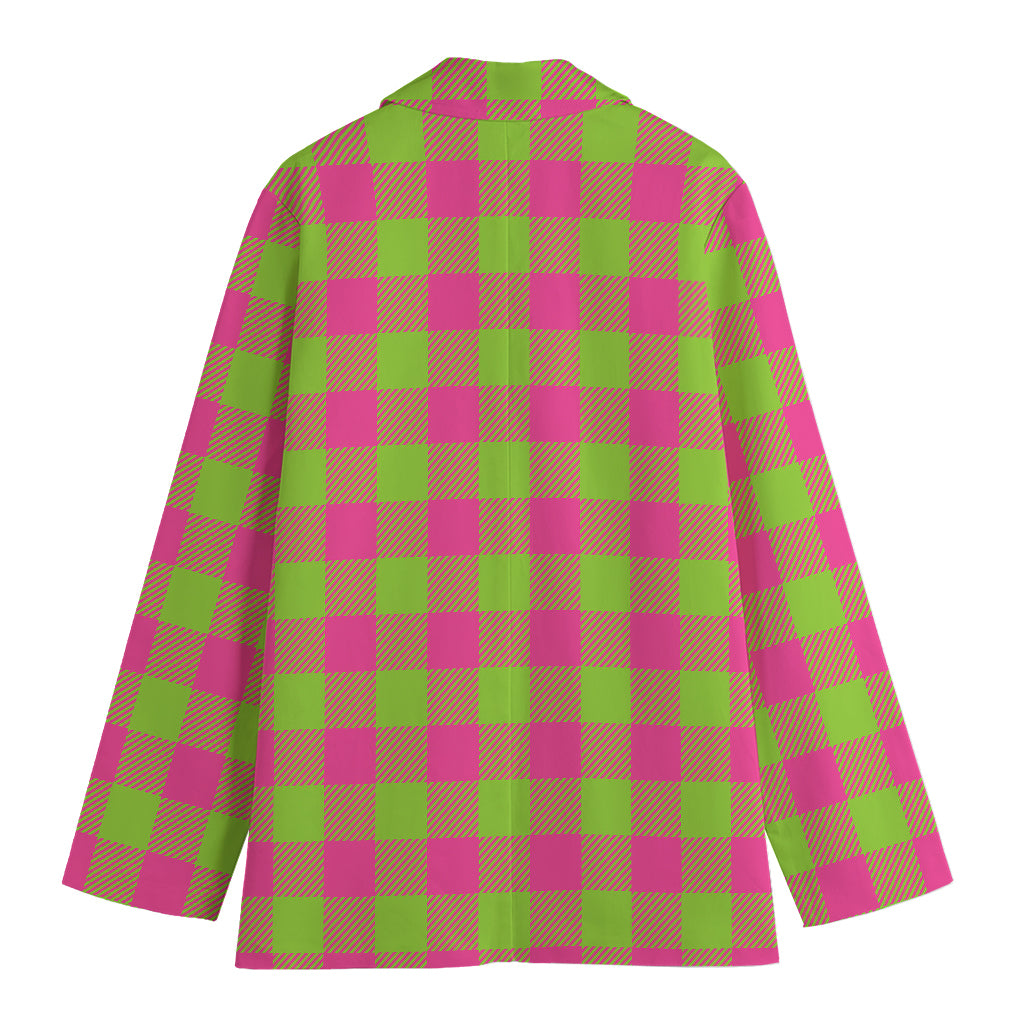 Pink And Green Buffalo Plaid Print Women's Blazer