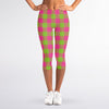 Pink And Green Buffalo Plaid Print Women's Capri Leggings